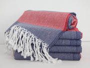 MONACO RED NAVY STRIPE TURKISH TOWEL-Bath Towels-DECOROLALA