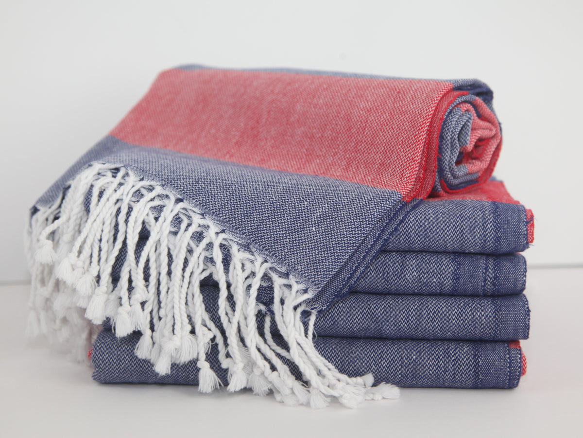 MONACO RED NAVY STRIPE TURKISH TOWEL-Bath Towels-DECOROLALA