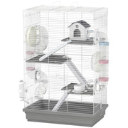 4-Level Large Hamster Cage with DIY Tubes, Water Bottle, Food Dish, Hut, Exercise Wheels, Grey