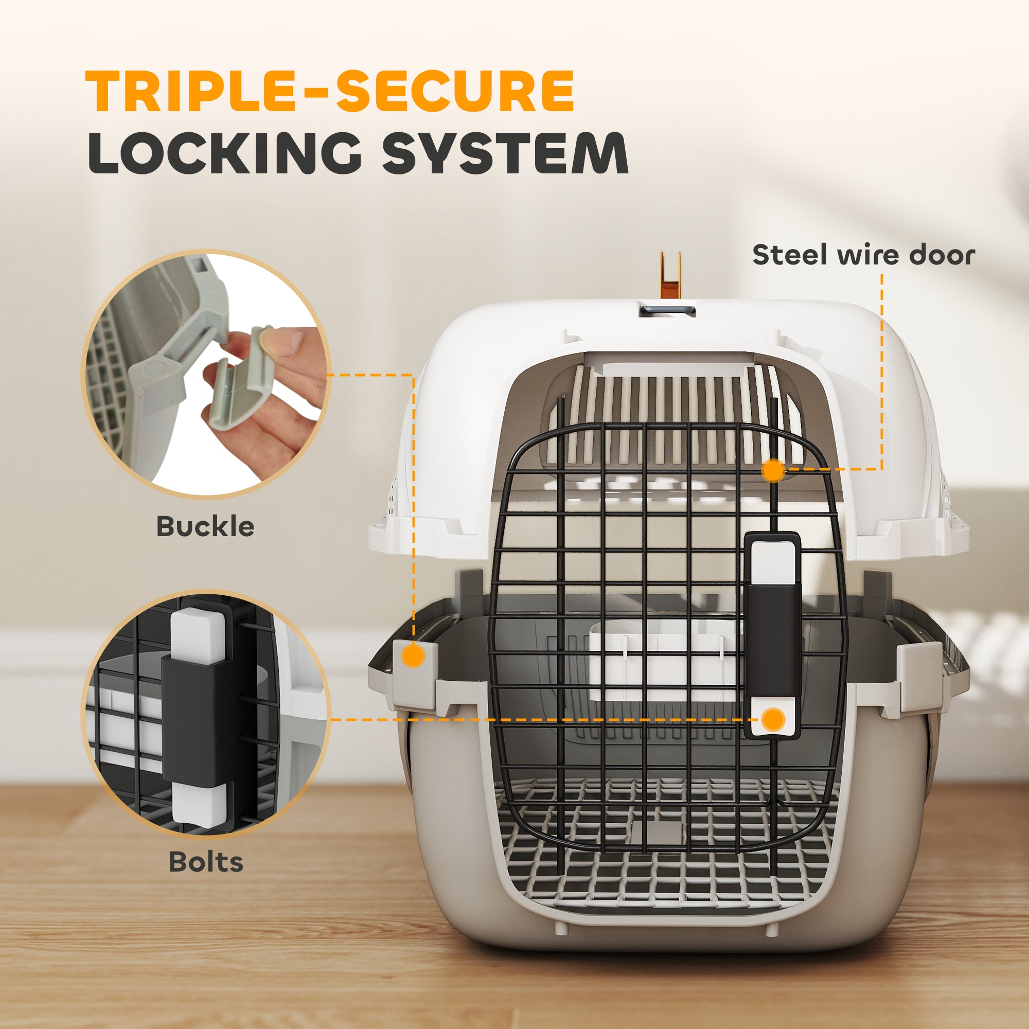 Airline Approved Pet Carrier for Mini Dogs and Cats with Steel Wire Door, Water Bowl, for Car, Airplane, Outdoor