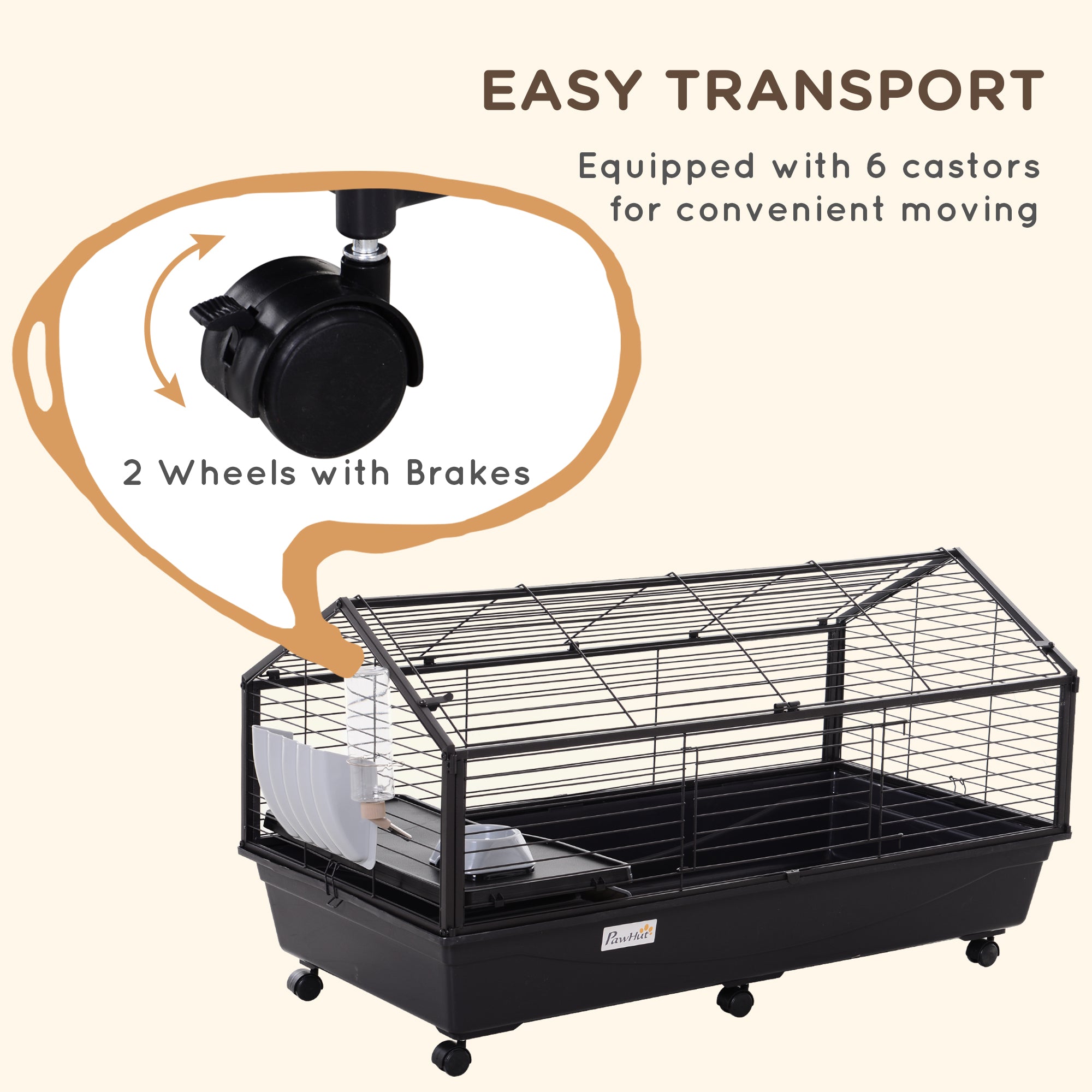 Guinea Pig Cage with Foldable Detachable Playpen, Rolling Rabbit Chinchilla Hedgehog Bunny Cage Small Animal Habitat with Water Bottle, Hay Feeder, 34.5" x 50.5" x 22"