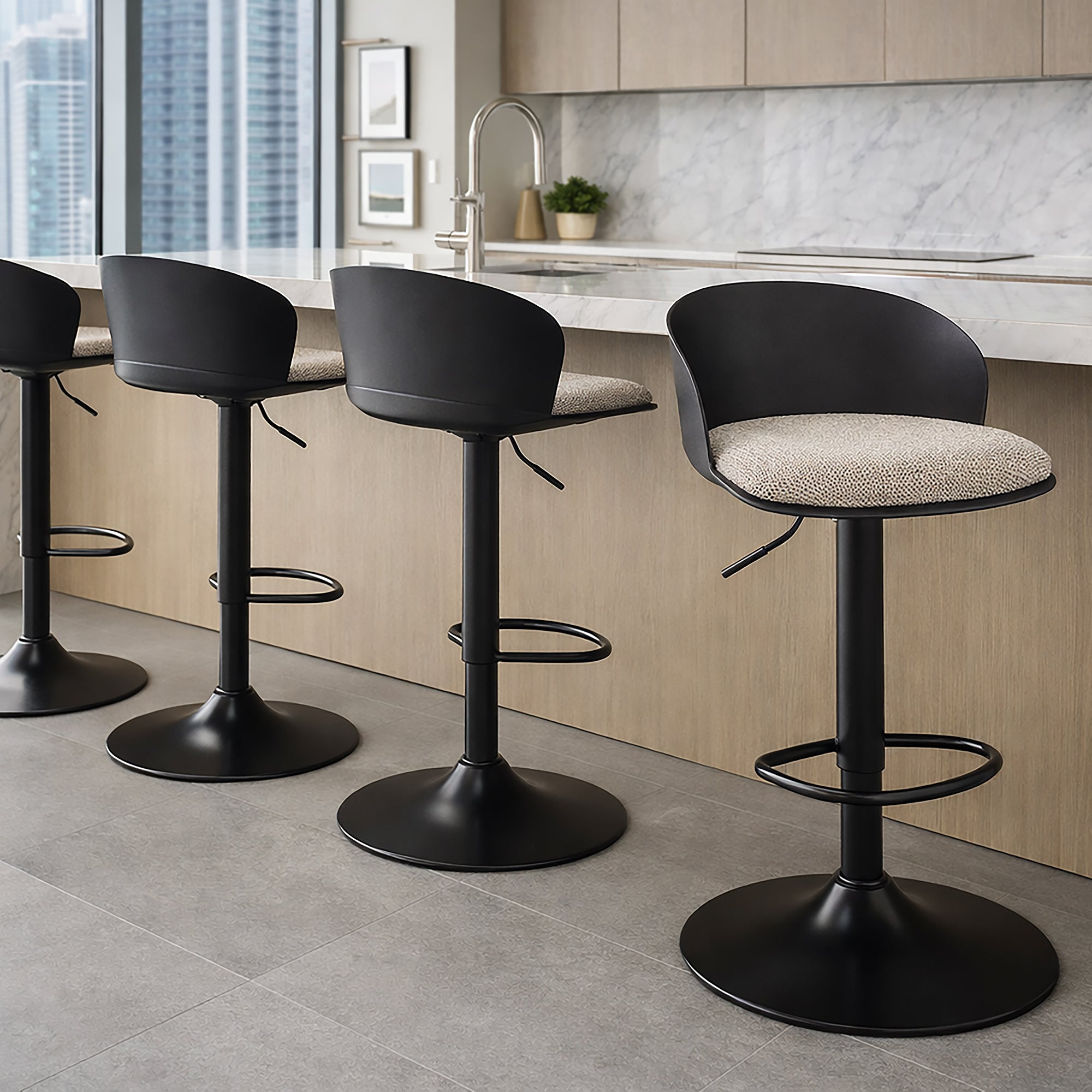 Mabel Air-Lift Stool - Black Adjustable Height ABS Plastic-DECOROLALA