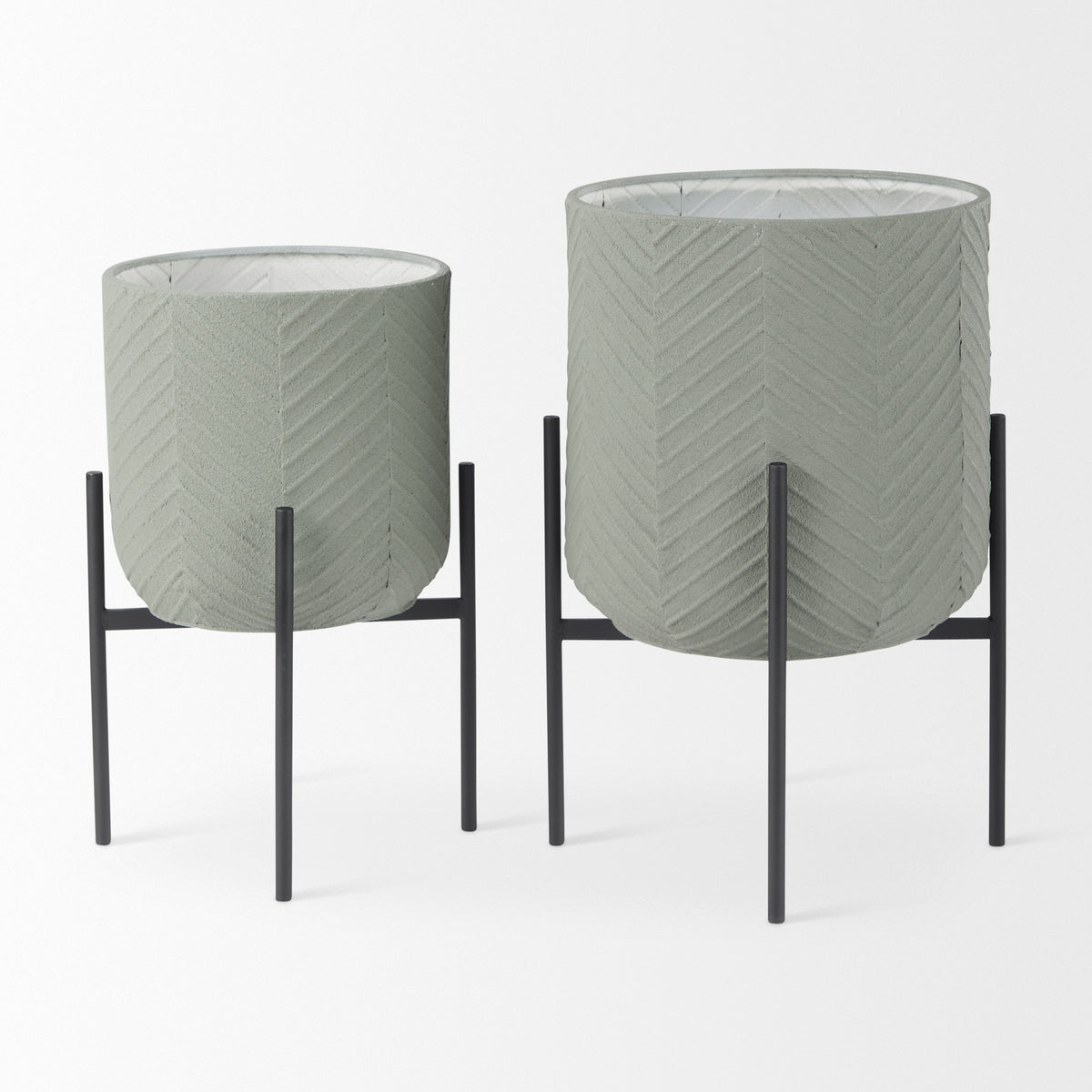 Mabel Set of Two 15.4 x 24.8 Eggshell Metal Top W/ Black Iron Base Plant Stands-Plant & Magazine Racks-DECOROLALA