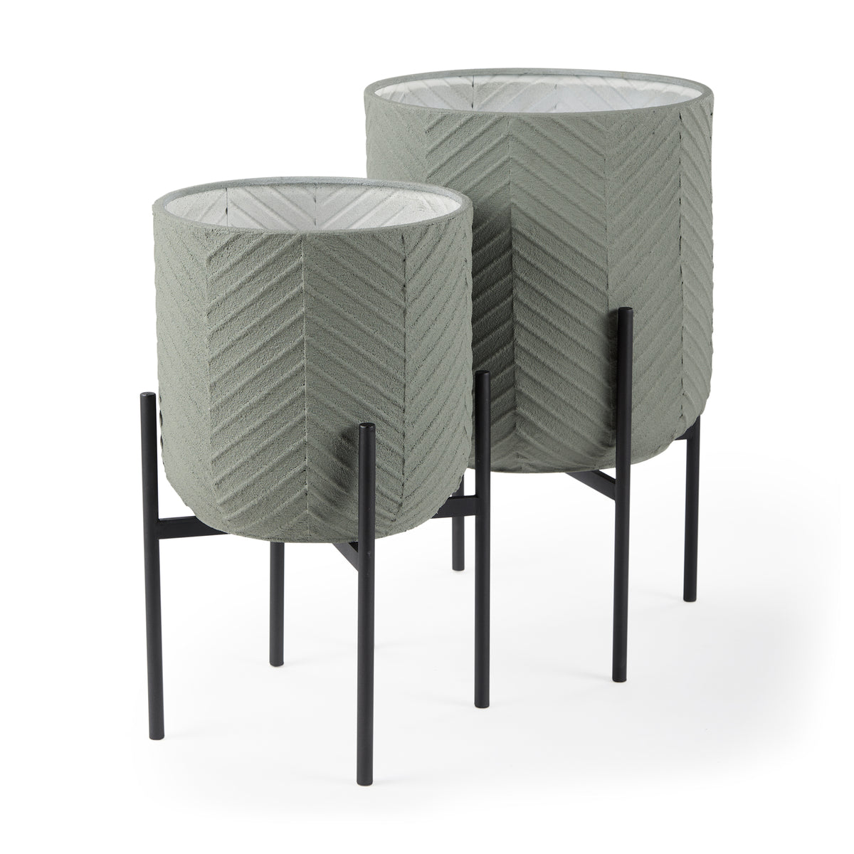 Mabel Set of Two 15.4 x 24.8 Eggshell Metal Top W/ Black Iron Base Plant Stands-Plant & Magazine Racks-DECOROLALA