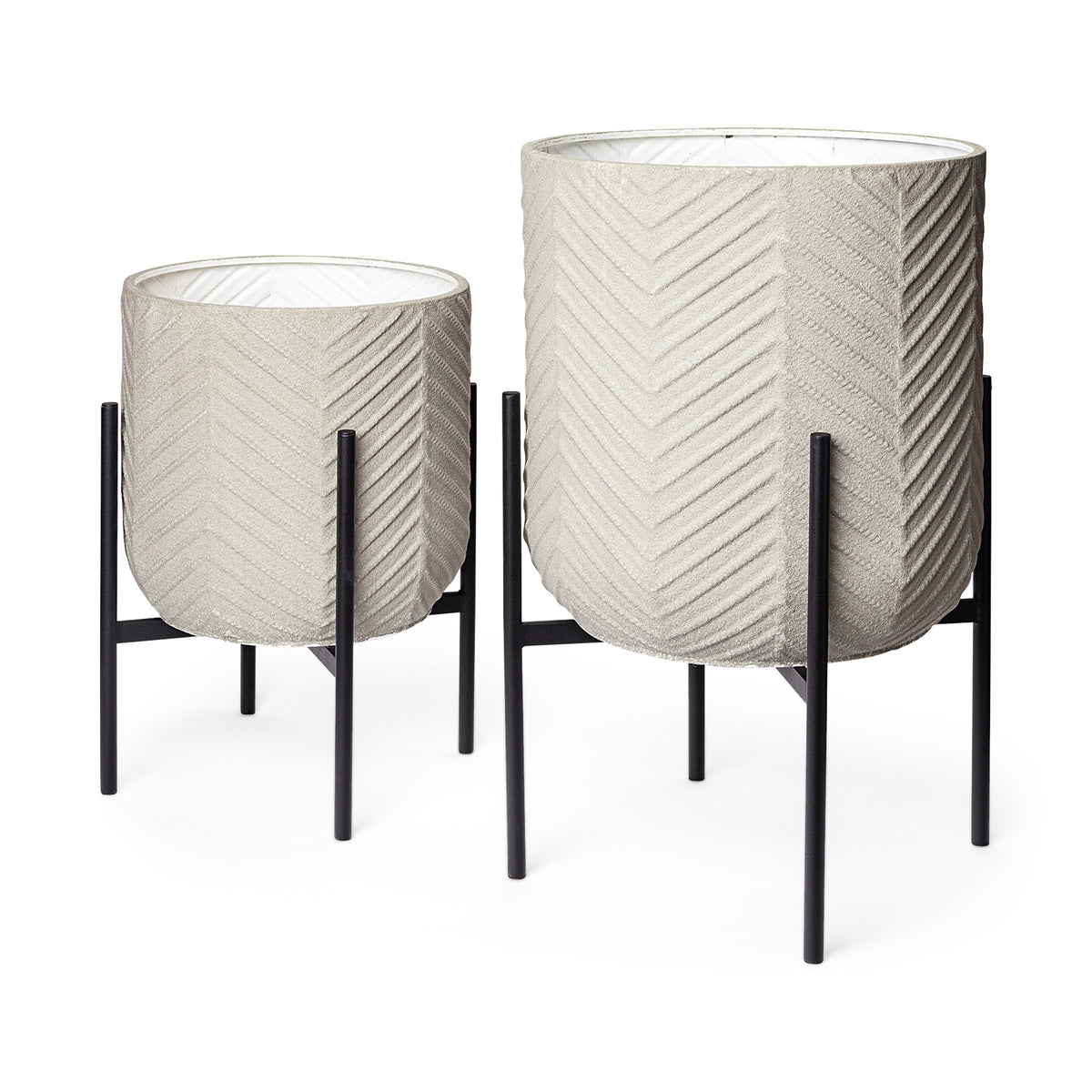 Mabel Set of Two 15.4 x 24.8 Eggshell Metal Top W/ Black Iron Base Plant Stands-Plant & Magazine Racks-DECOROLALA