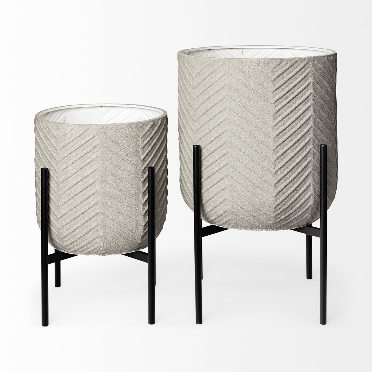 Mabel Set of Two 15.4 x 24.8 Eggshell Metal Top W/ Black Iron Base Plant Stands-Plant & Magazine Racks-DECOROLALA