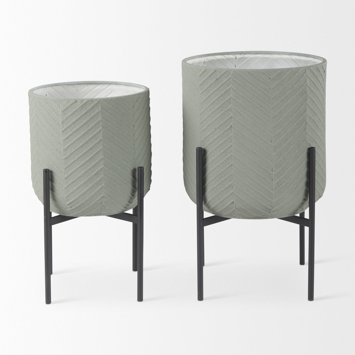 Mabel Set of Two 15.4 x 24.8 Eggshell Metal Top W/ Black Iron Base Plant Stands-Plant & Magazine Racks-DECOROLALA