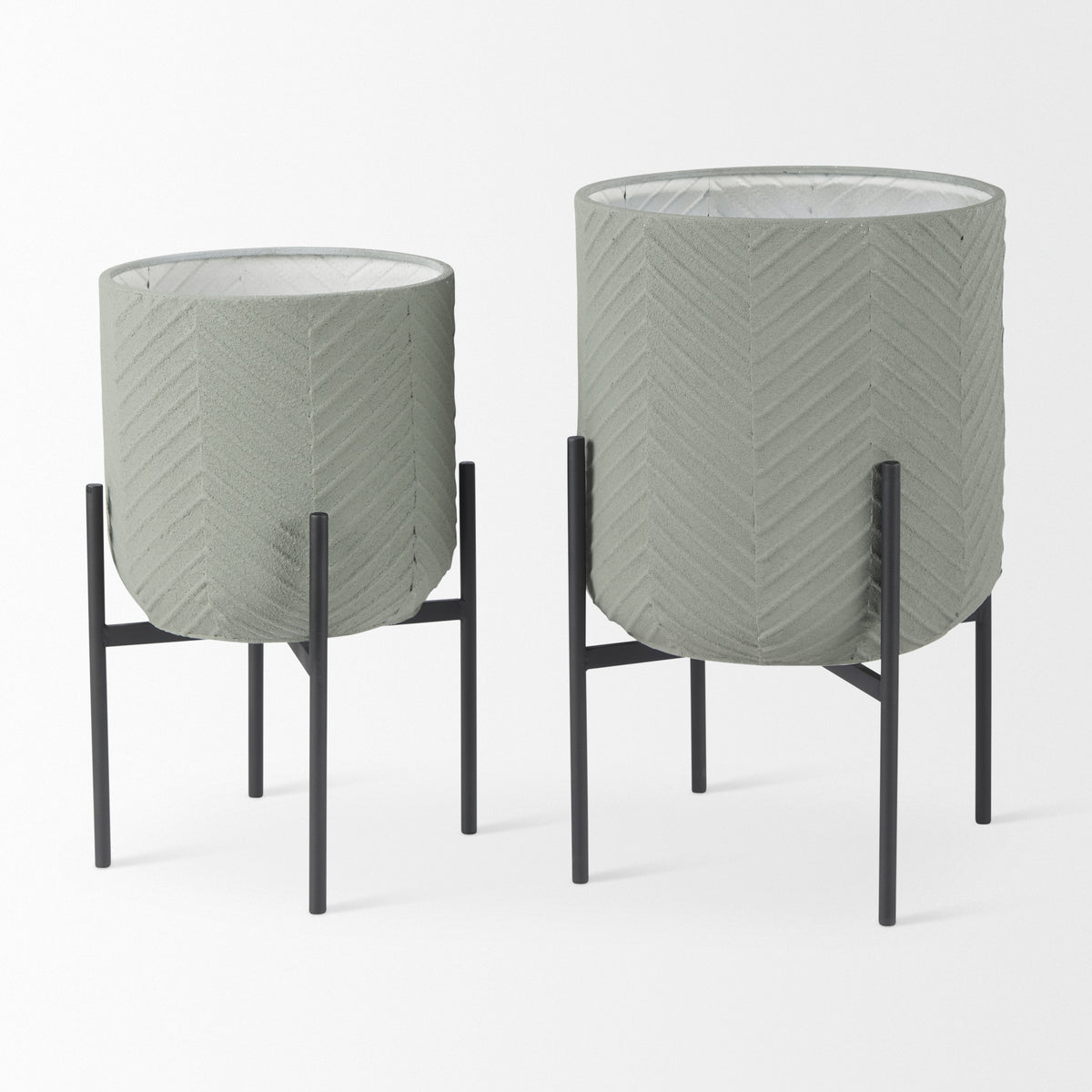 Mabel Set of Two 15.4 x 24.8 Eggshell Metal Top W/ Black Iron Base Plant Stands-Plant & Magazine Racks-DECOROLALA