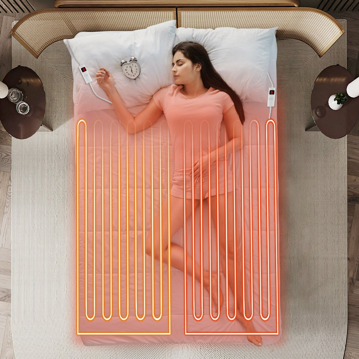Machine Washable Electric Bed Warmer with Dual Controller 9 Heat Setting and 9-Hour Auto Off and Overheat Protection-Full Size-Bedding-DECOROLALA