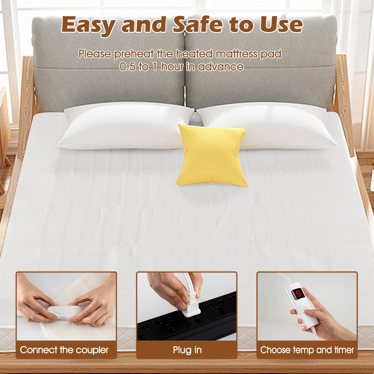 Machine Washable Electric Bed Warmer with Dual Controller 9 Heat Setting and 9-Hour Auto Off and Overheat Protection-King Size-Bedding-DECOROLALA