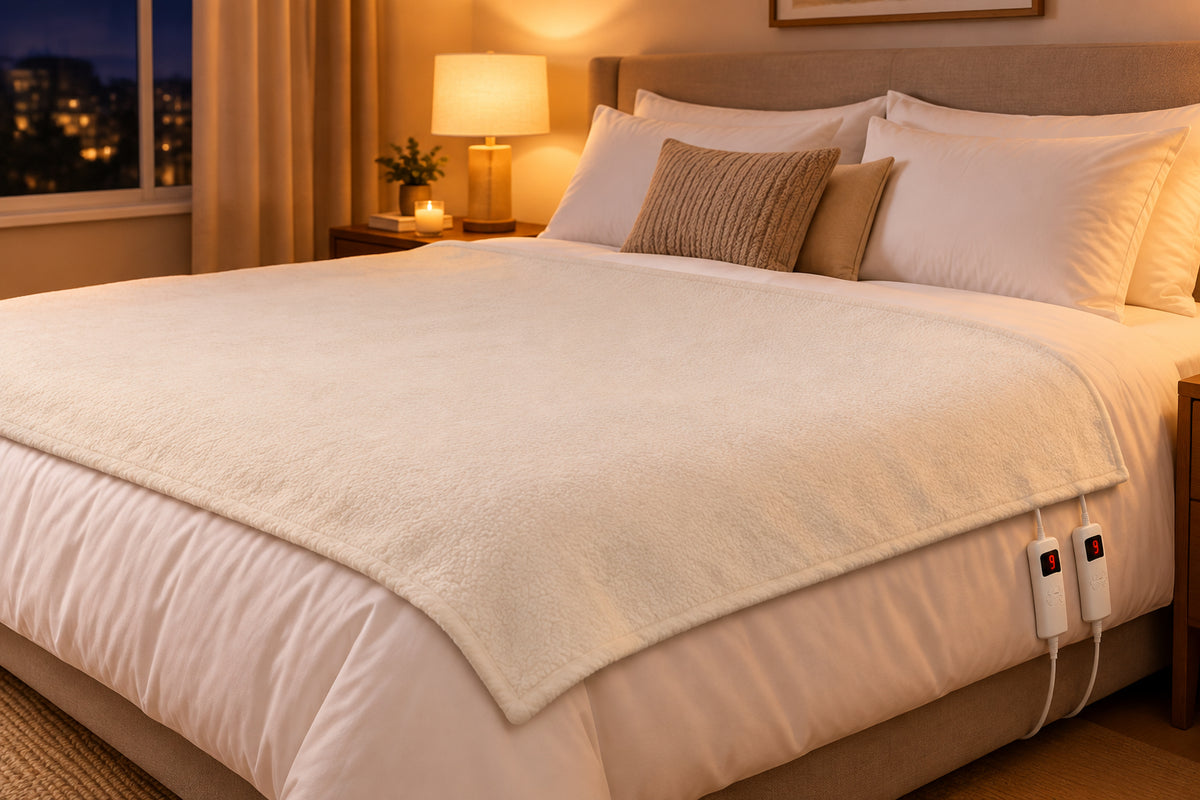 Machine Washable Electric Bed Warmer with Dual Controller 9 Heat Setting and 9-Hour Auto Off and Overheat Protection-King Size-Bedding-DECOROLALA