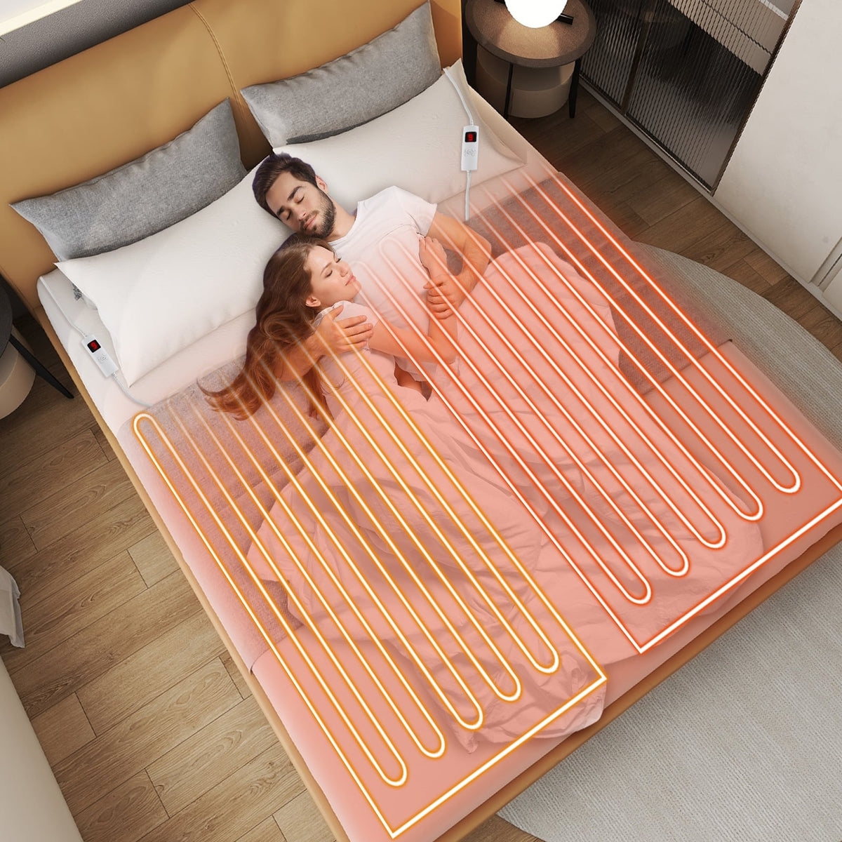 Machine Washable Electric Bed Warmer with Dual Controller 9 Heat Setting and 9-Hour Auto Off and Overheat Protection-Queen Size-Bedding-DECOROLALA