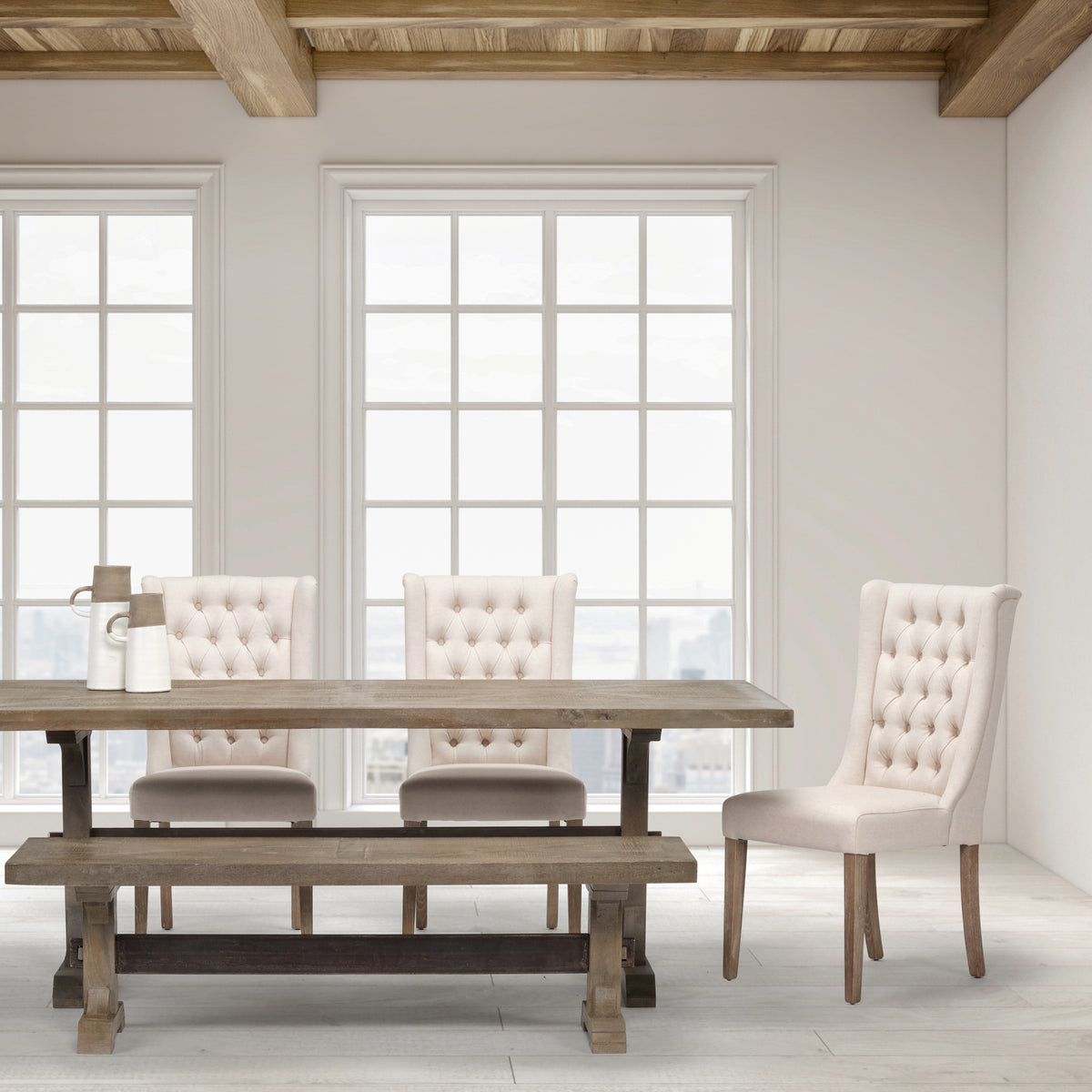 Mackenzie High-Back Dining Side Chair | Plush Linen w/ Ash Wood-Dining Chairs-DECOROLALA