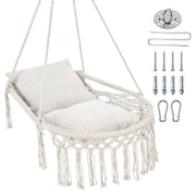 Macrame Swing Chair Hammock Chair with 2 Removable Cushions-Beige-Hammocks-DECOROLALA
