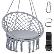 Macrame Swing Chair Hammock Chair with Round Seat Cushion-Grey-Hammocks-DECOROLALA