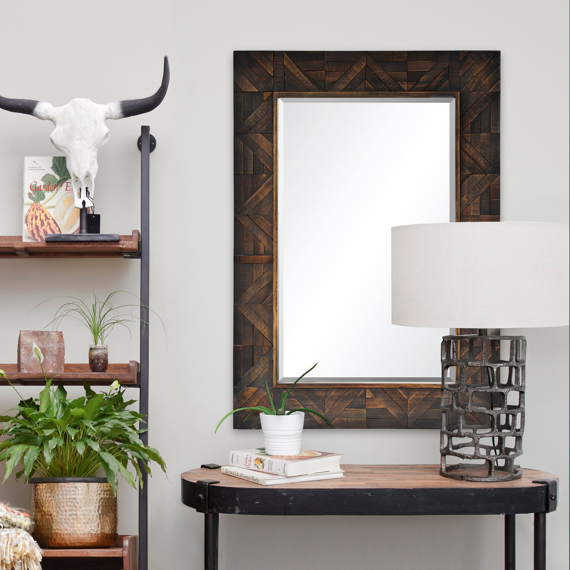 Madden 42" Tall Rectangle Wall Mirror, Brown-Mirror-DECOROLALA