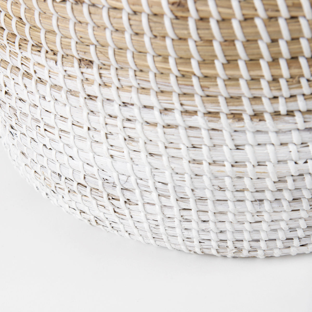 Maddie (Set of 3) Light Brown W/White Dipped Seagrass Round Basket W/ Handles-Decorative Baskets-DECOROLALA