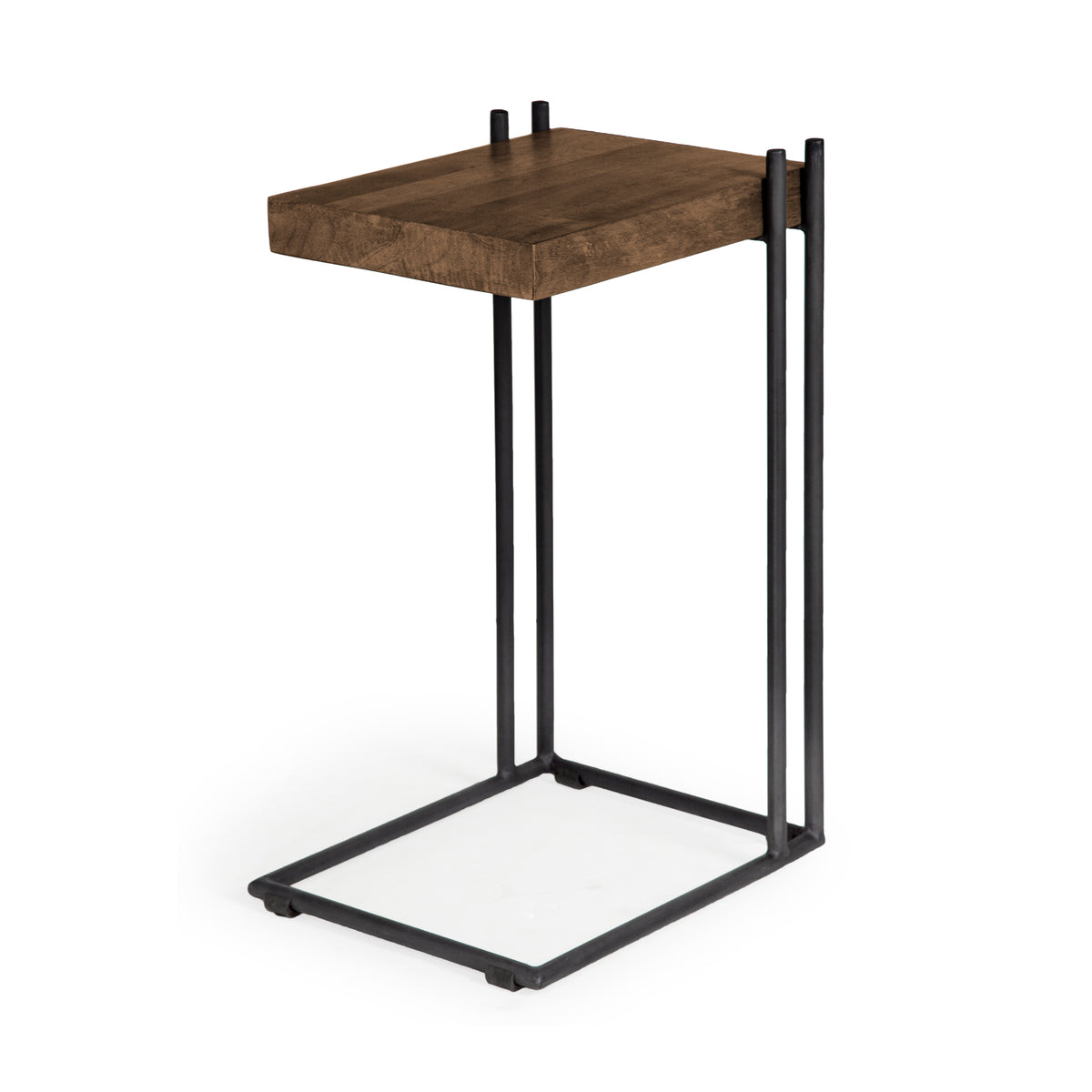 Maddox 16L x 13.5W x 27H Medium Brown Wood w/ Black Metal C-shaped End/Side Table-End and Side Tables-DECOROLALA