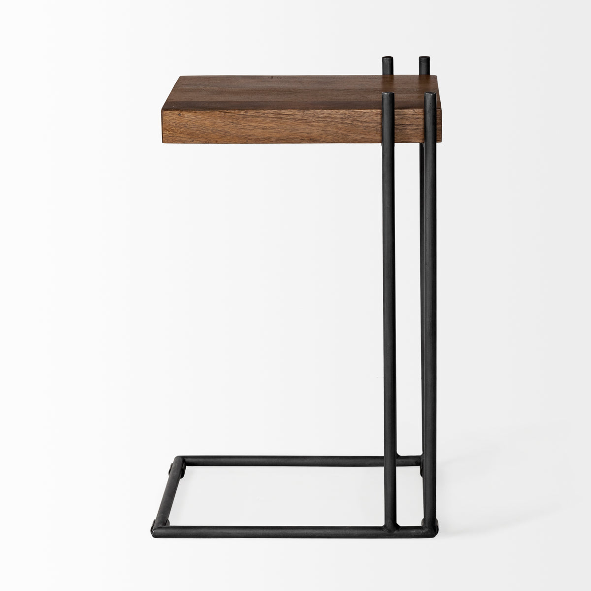 Maddox 16L x 13.5W x 27H Medium Brown Wood w/ Black Metal C-shaped End/Side Table-End and Side Tables-DECOROLALA