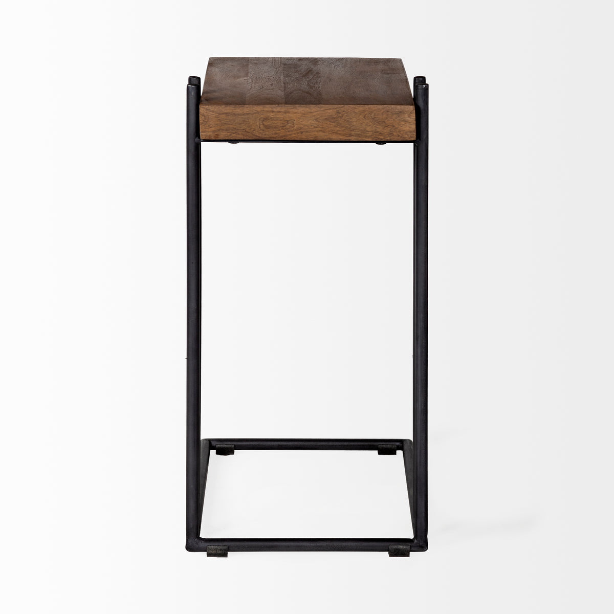 Maddox 16L x 13.5W x 27H Medium Brown Wood w/ Black Metal C-shaped End/Side Table-End and Side Tables-DECOROLALA