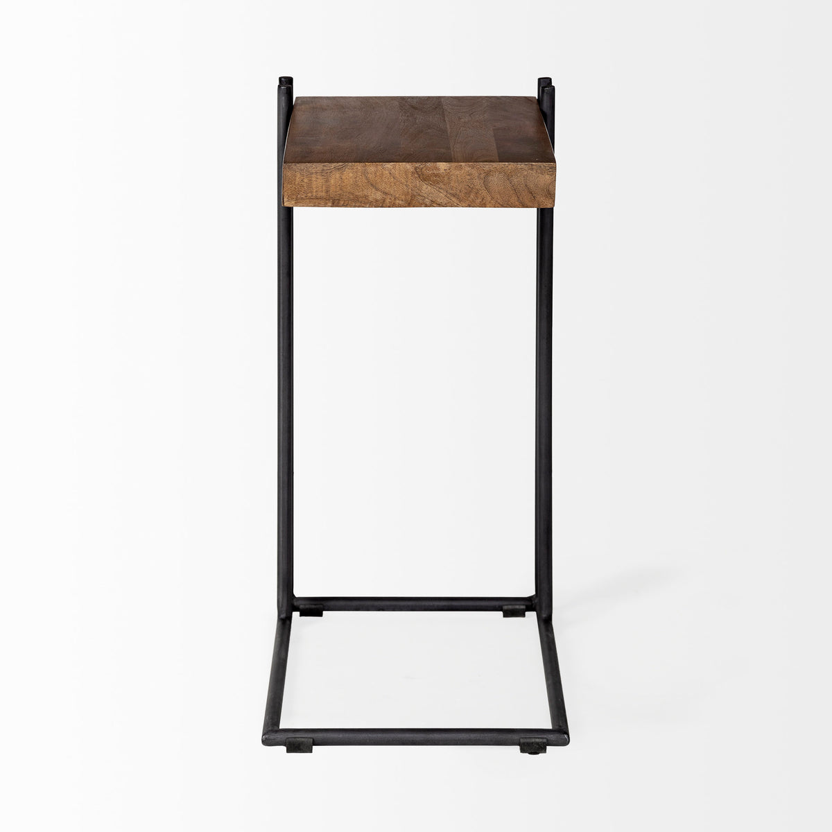Maddox 16L x 13.5W x 27H Medium Brown Wood w/ Black Metal C-shaped End/Side Table-End and Side Tables-DECOROLALA