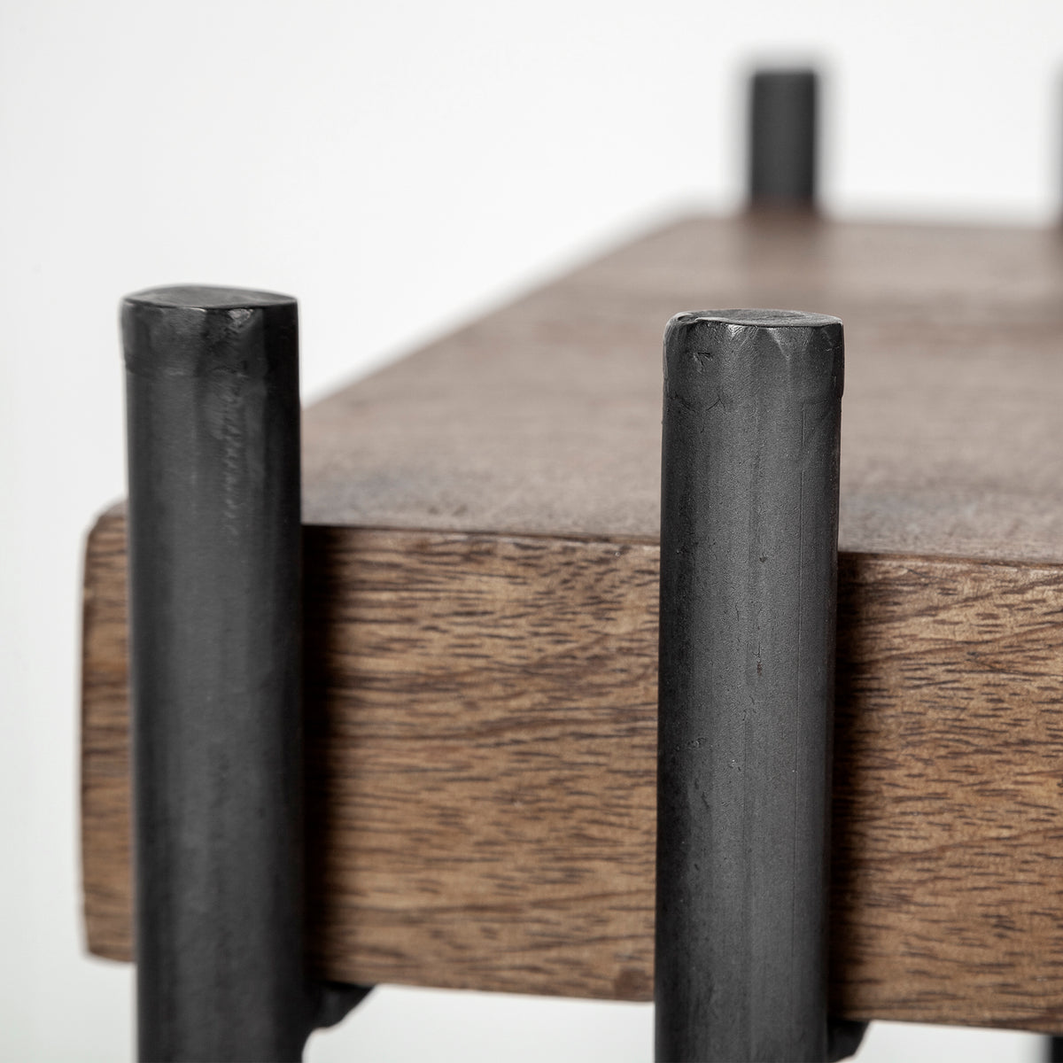 Maddox 16L x 13.5W x 27H Medium Brown Wood w/ Black Metal C-shaped End/Side Table-End and Side Tables-DECOROLALA