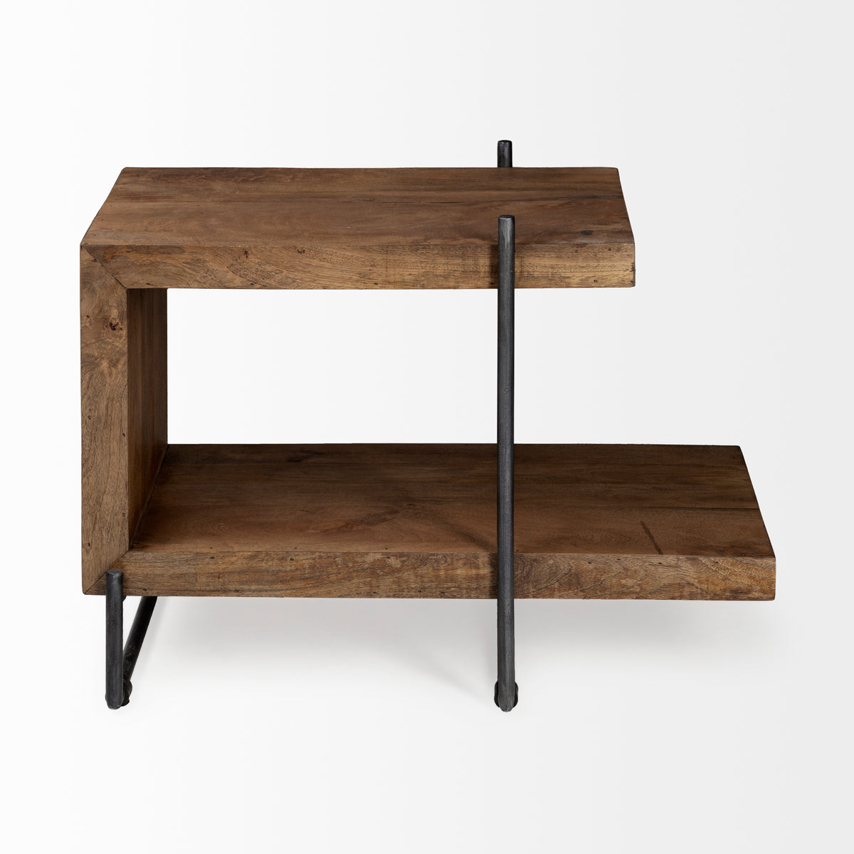 Maddox 30L x 18W x 22H Medium Brown Wood w/ Black Metal U-shaped End/Side Table-End and Side Tables-DECOROLALA