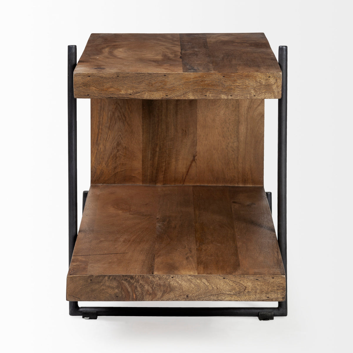 Maddox 30L x 18W x 22H Medium Brown Wood w/ Black Metal U-shaped End/Side Table-End and Side Tables-DECOROLALA
