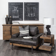 Maddox 30L x 18W x 22H Medium Brown Wood w/ Black Metal U-shaped End/Side Table-End and Side Tables-DECOROLALA