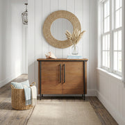Maddox Accent Cabinet - Brown Solid Wood Black Metal 2 Door-Accent Cabinets & Chests-DECOROLALA