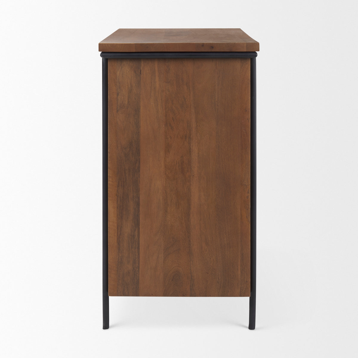 Maddox Accent Cabinet - Brown Solid Wood Black Metal 2 Door-Accent Cabinets & Chests-DECOROLALA