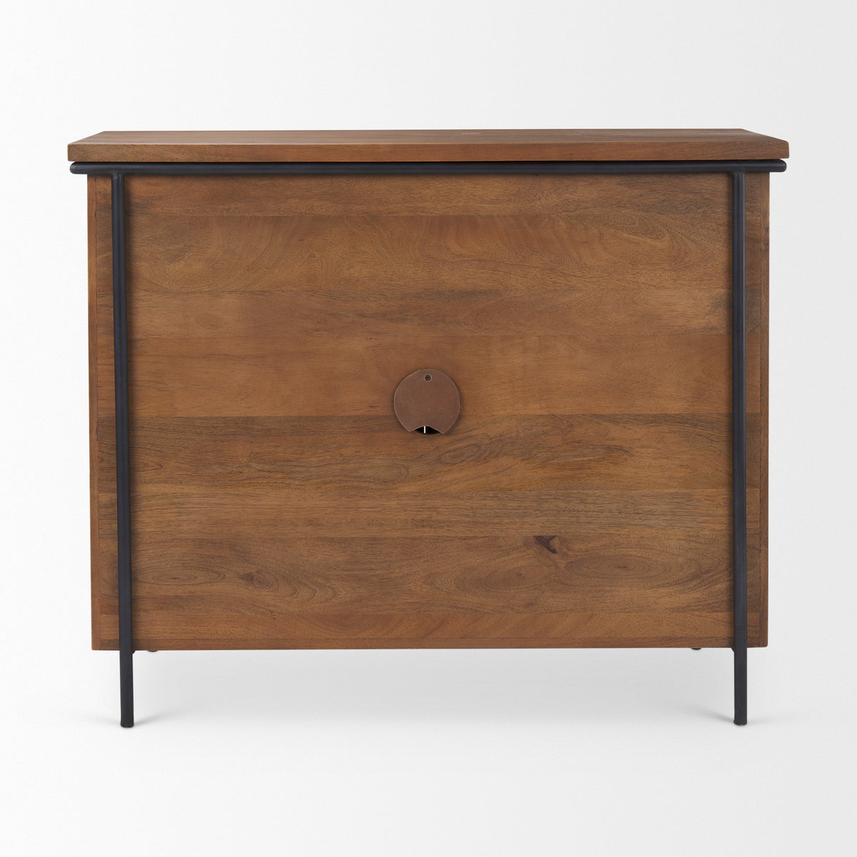 Maddox Accent Cabinet - Brown Solid Wood Black Metal 2 Door-Accent Cabinets & Chests-DECOROLALA