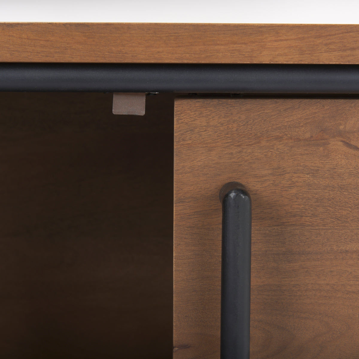 Maddox Accent Cabinet - Brown Solid Wood Black Metal 2 Door-Accent Cabinets & Chests-DECOROLALA