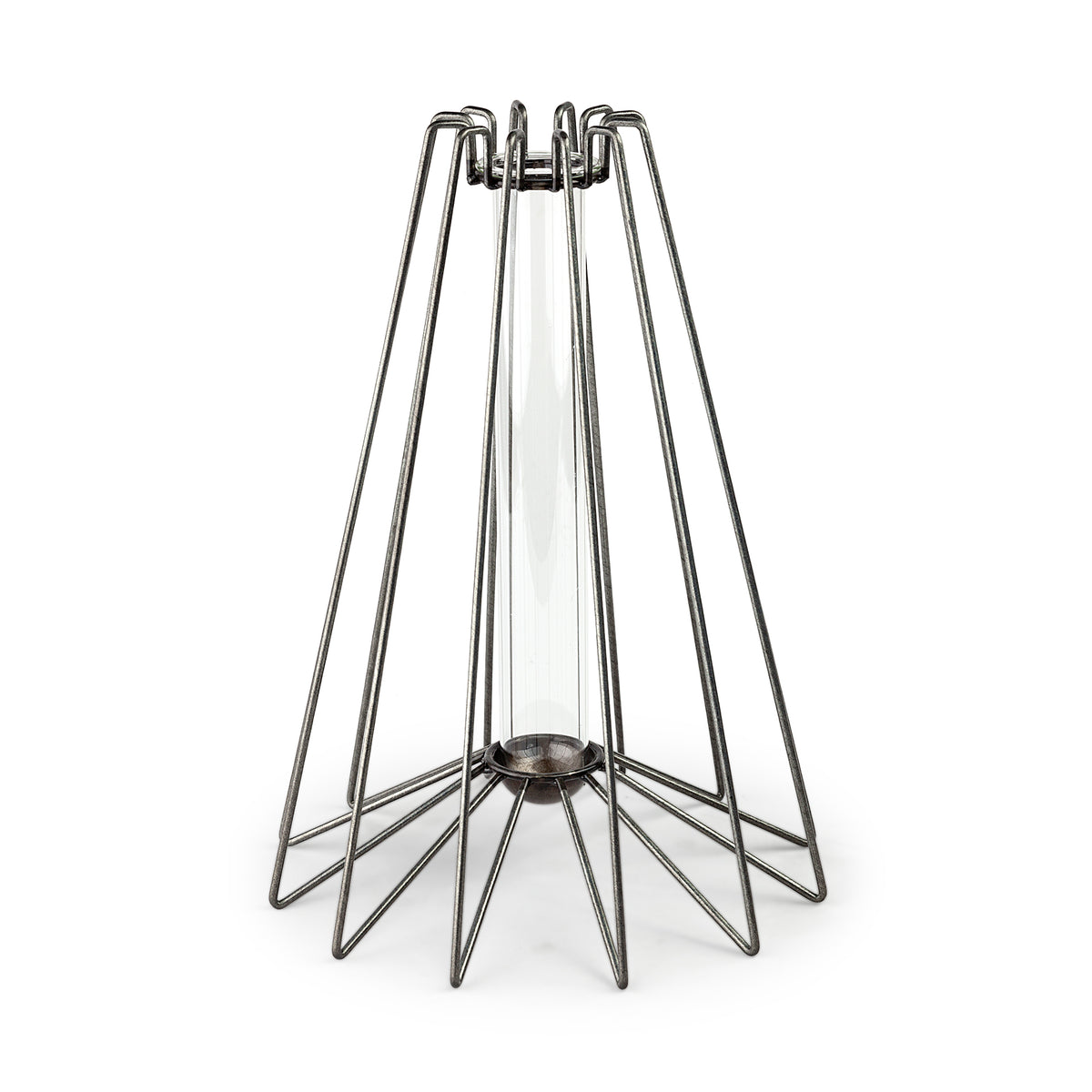 Madeline II Large Gunmetal Gray Metal Glass Test Tube Vase-Vase-DECOROLALA