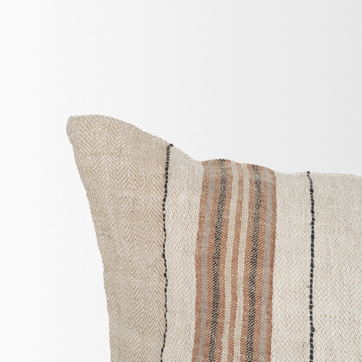Maeve 14x26 Lumbar Natural Linen w/ Orange Stripes Pillow Cover w/Down Filler-Decorative Pillows-DECOROLALA