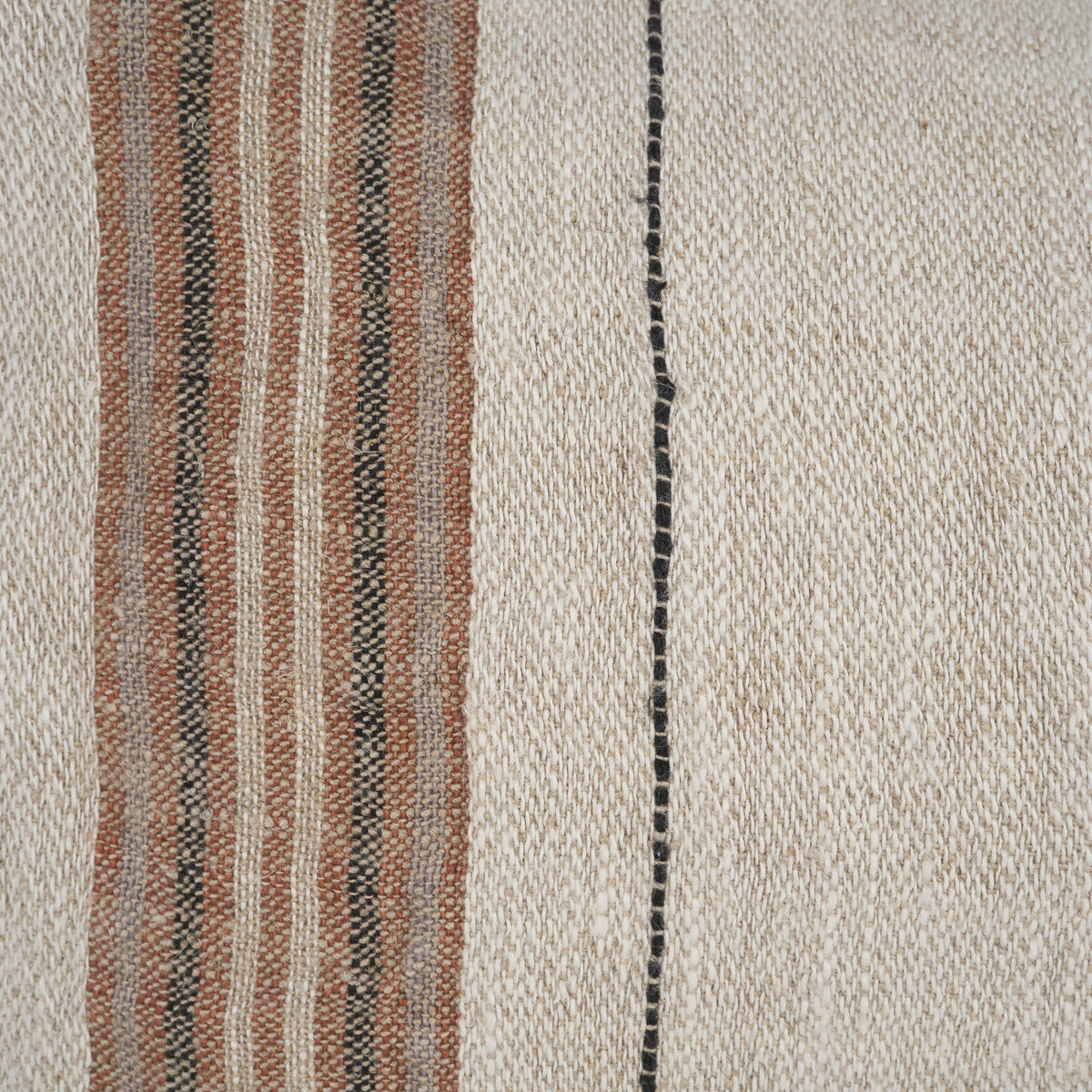 Maeve 14x26 Lumbar Natural Linen w/ Orange Stripes Pillow Cover w/Down Filler-Decorative Pillows-DECOROLALA