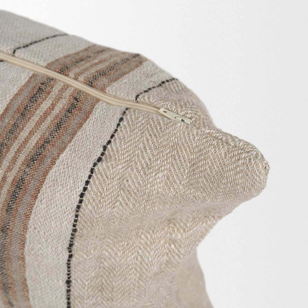 Maeve 14x26 Lumbar Natural Linen w/ Orange Stripes Pillow Cover w/Down Filler-Decorative Pillows-DECOROLALA