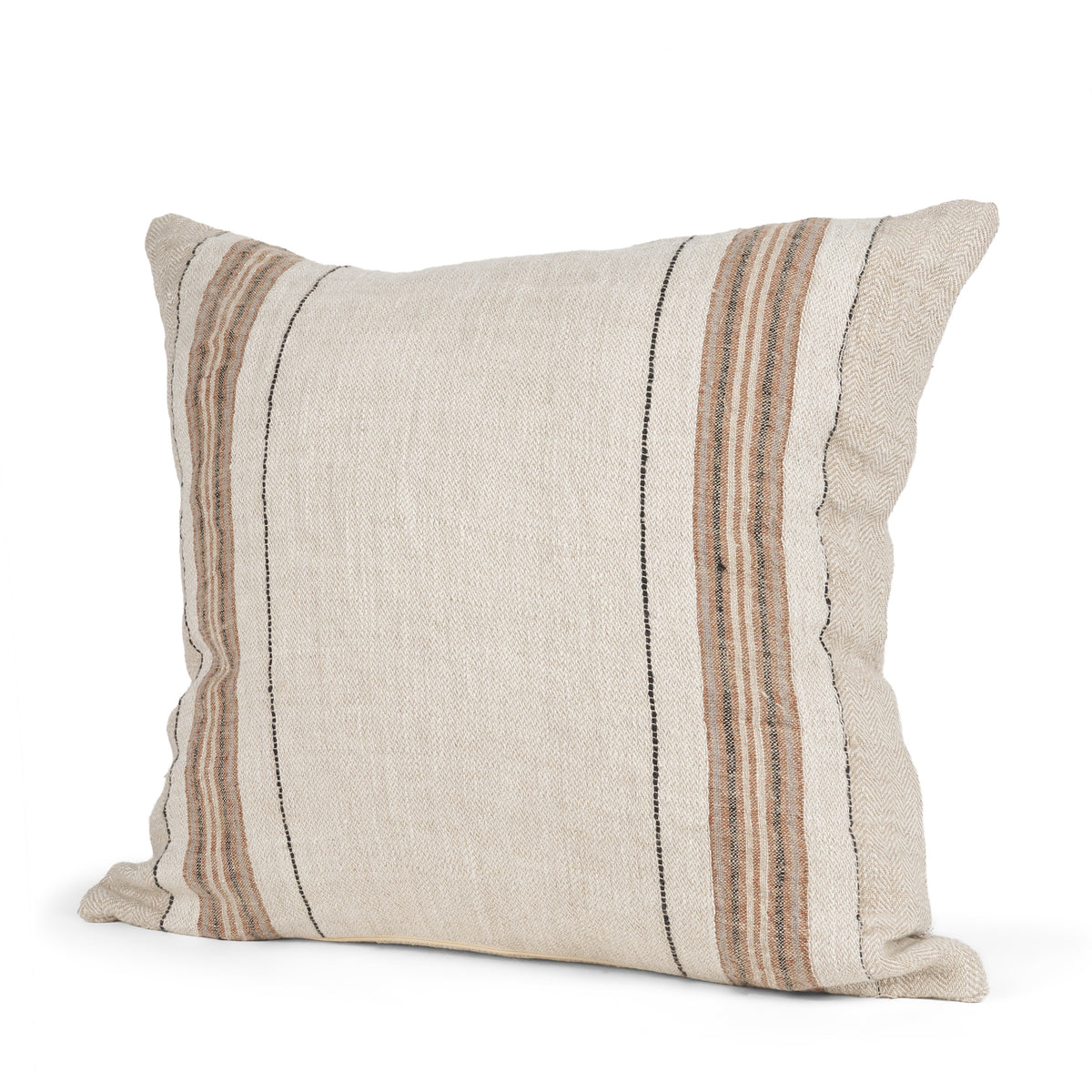 Maeve 20x20 Square Natural Linen w/ Orange Stripes Decorative Pillow Cover-Decorative Pillows-DECOROLALA