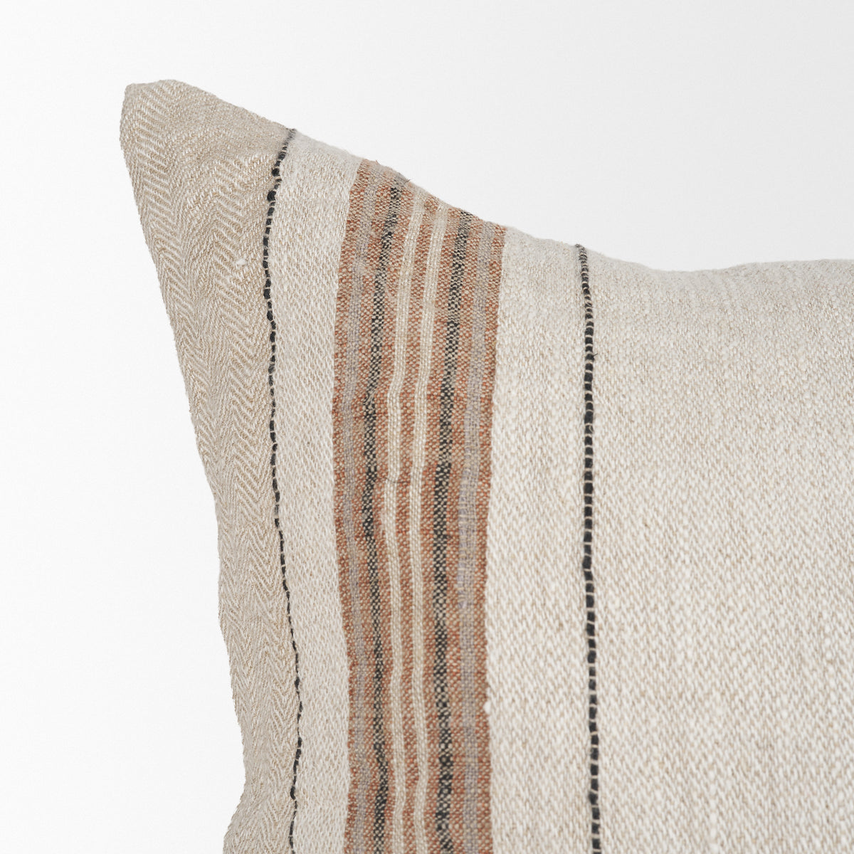 Maeve 20x20 Square Natural Linen w/ Orange Stripes Pillow Cover w/Non-Allergen Filler-Decorative Pillows-DECOROLALA