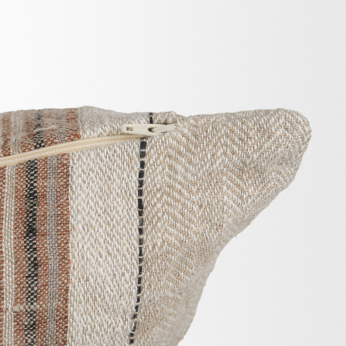 Maeve 20x20 Square Natural Linen w/ Orange Stripes Pillow Cover w/Non-Allergen Filler-Decorative Pillows-DECOROLALA
