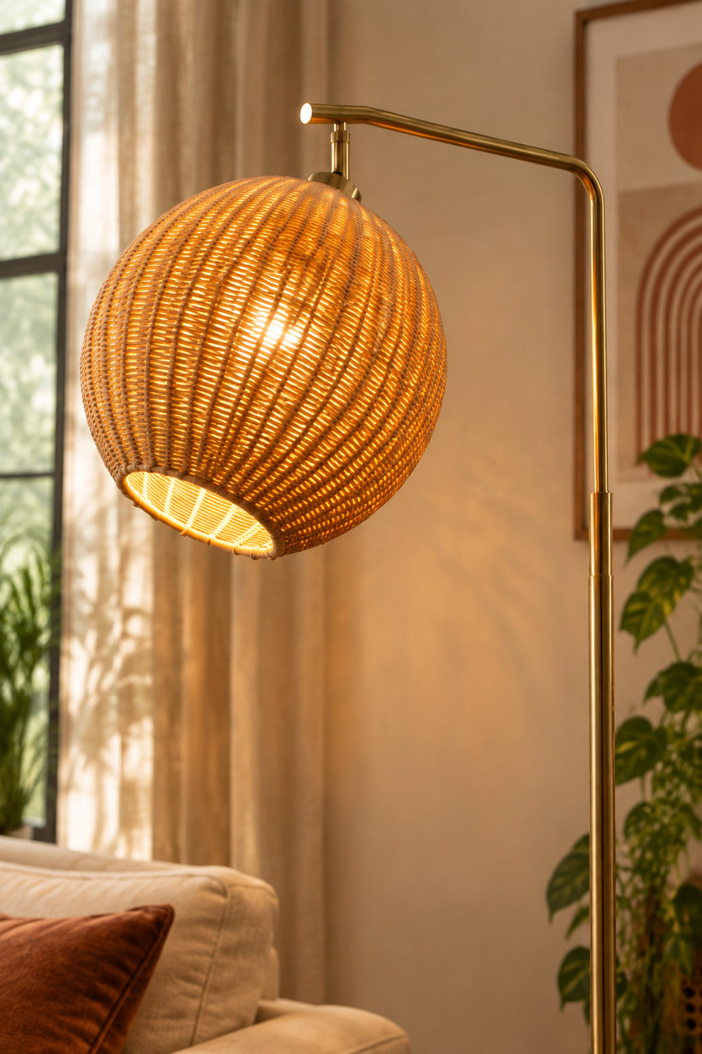 Maeve Floor Lamp 60" Antique Brass Rattan-Lighting-DECOROLALA