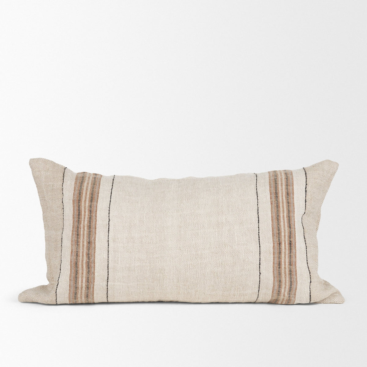 Maeve Natural Linen Lumbar Pillow Cover - Orange Stripes (min order qty 2)-Decorative Pillows-DECOROLALA