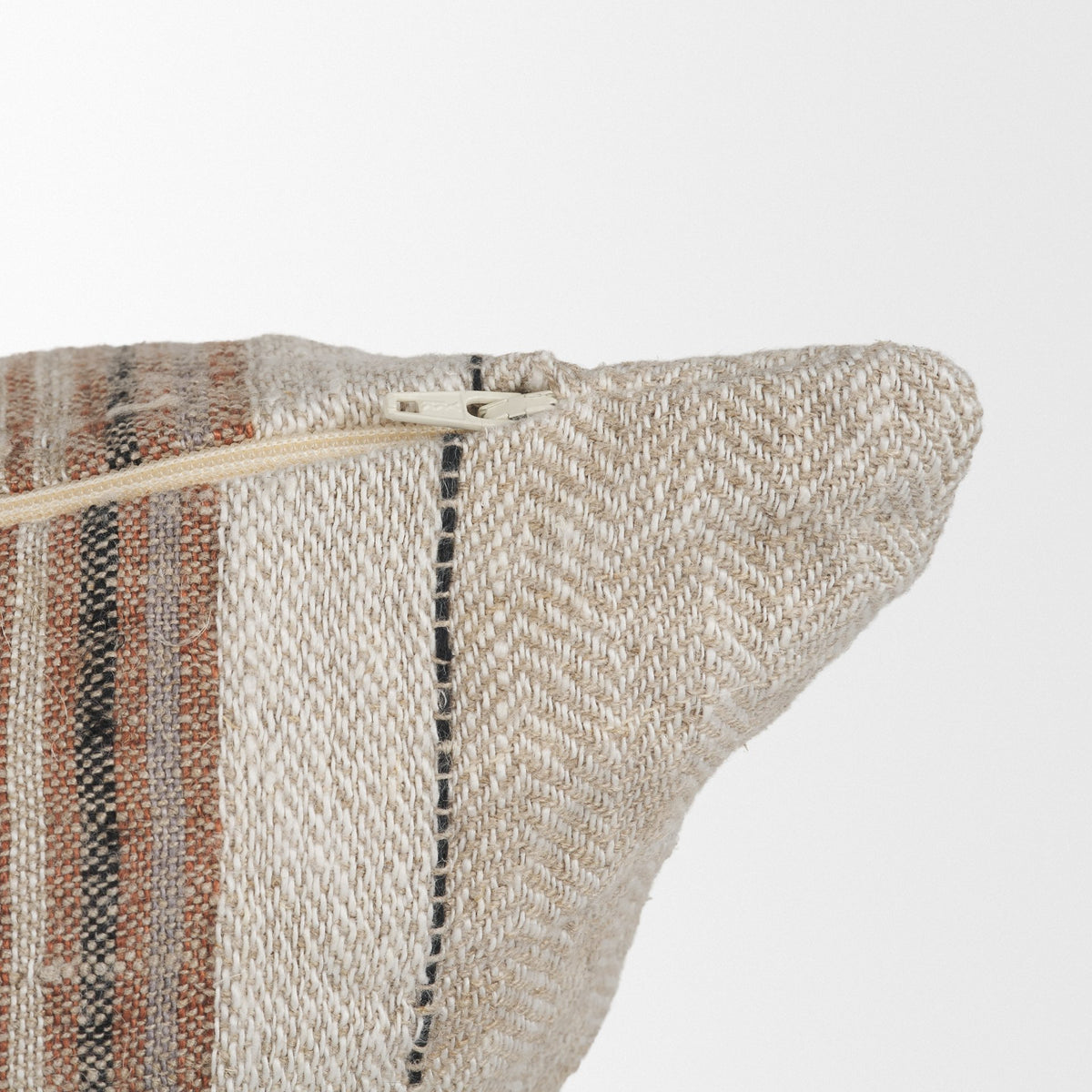 Maeve Square Natural Linen Pillow w/ Orange Stripes (min order qty 2)-Decorative Pillows-DECOROLALA