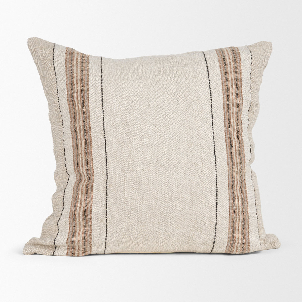 Maeve Square Natural Linen Pillow w/ Orange Stripes (min order qty 2)-Decorative Pillows-DECOROLALA