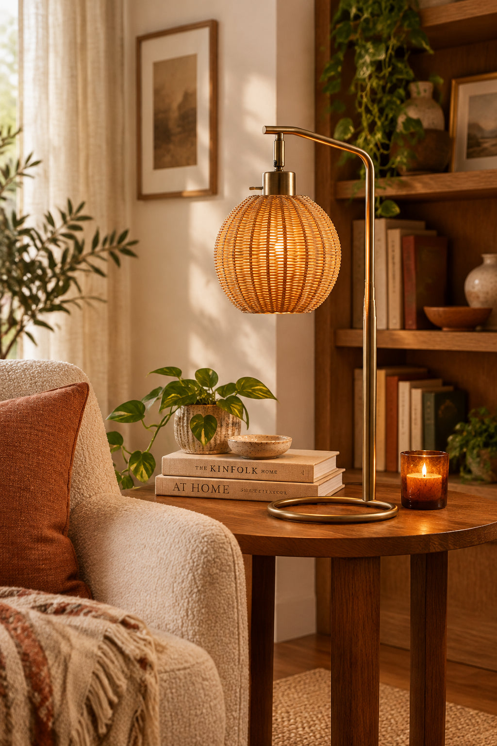 Maeve Table Lamp - Antique Brass Rattan 25"-Lighting-DECOROLALA