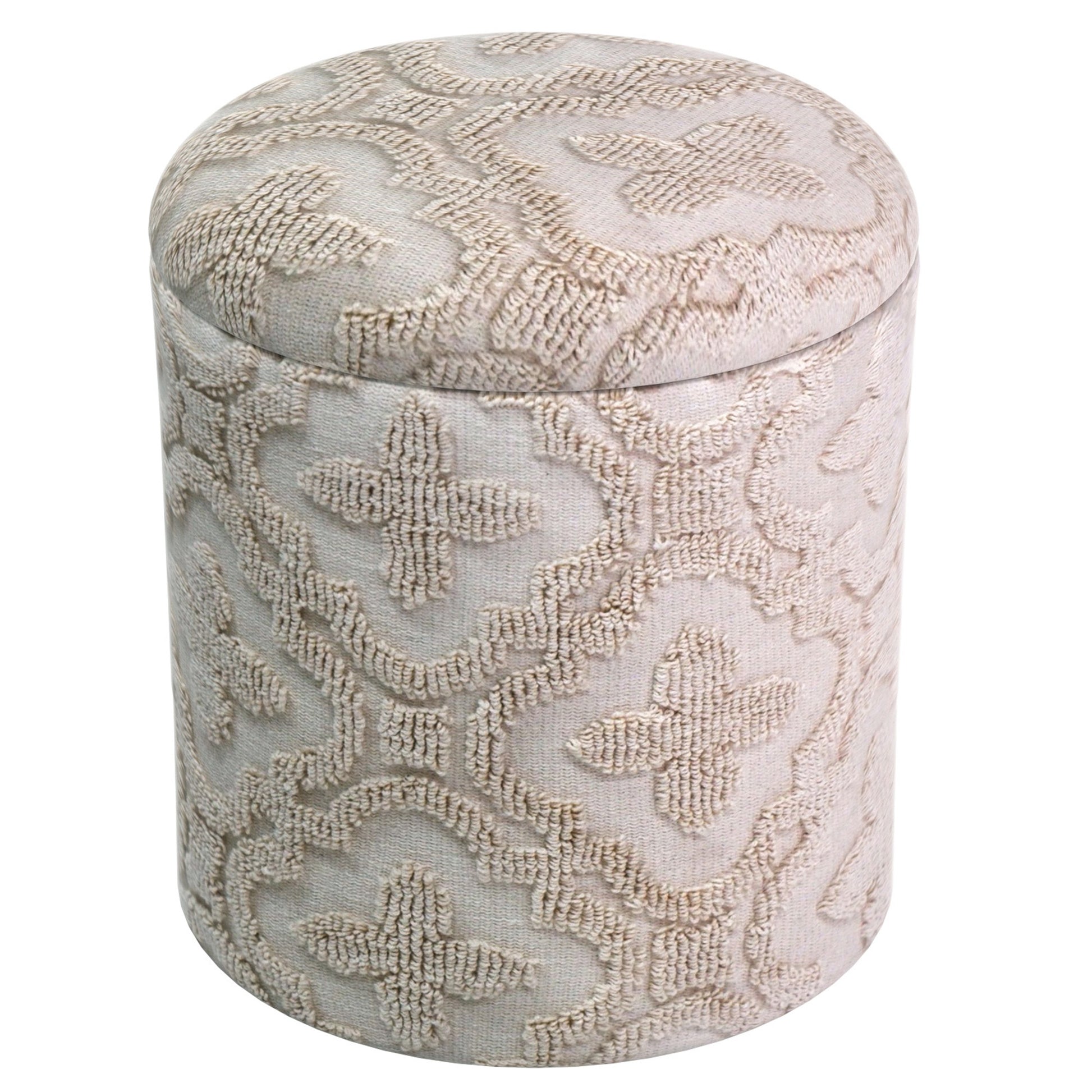 Magnolia Round Storage Ottoman - Ivory Lattice Pattern-DECOROLALA