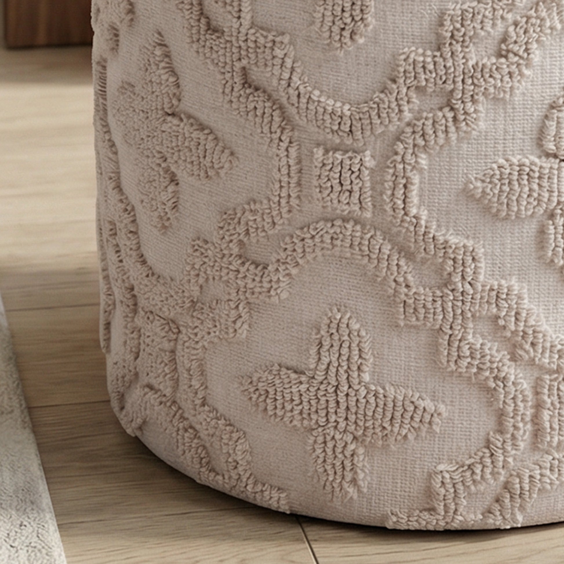 Magnolia Round Storage Ottoman - Ivory Lattice Pattern-DECOROLALA