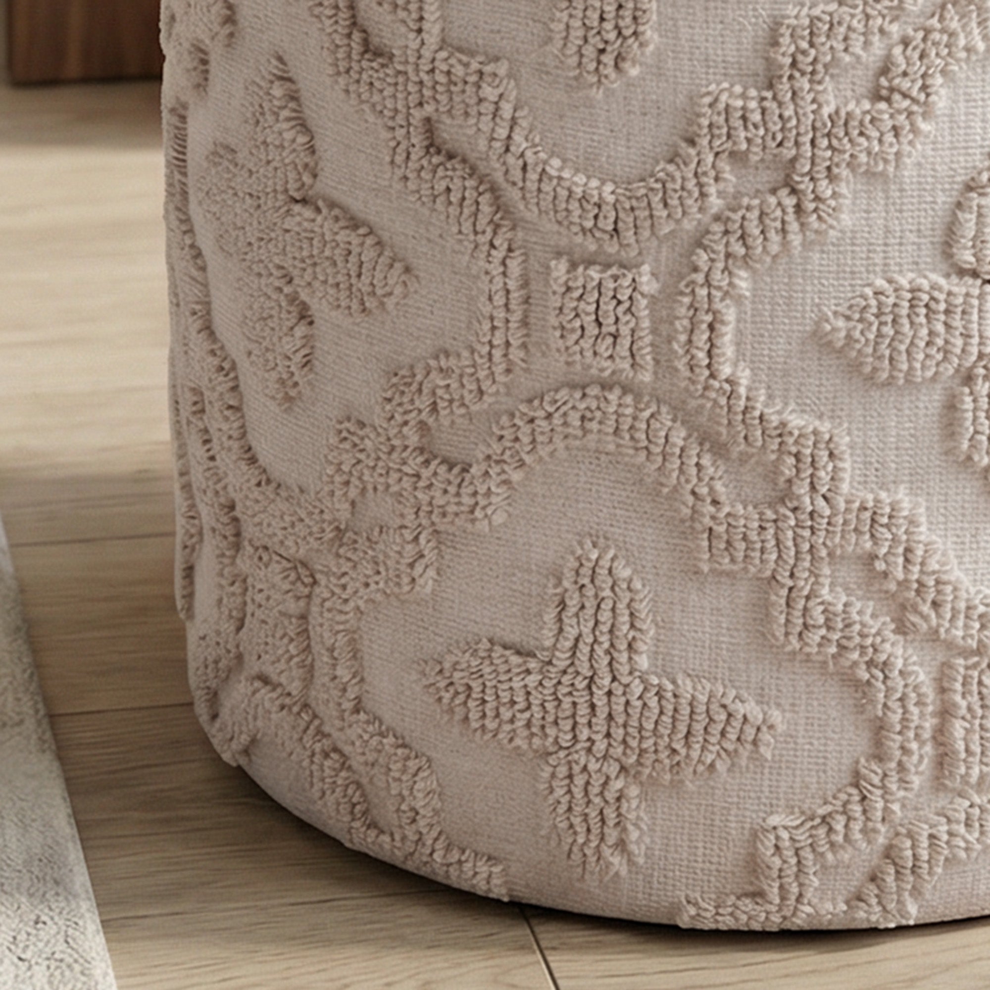 Magnolia Round Storage Ottoman - Ivory Lattice Pattern-DECOROLALA