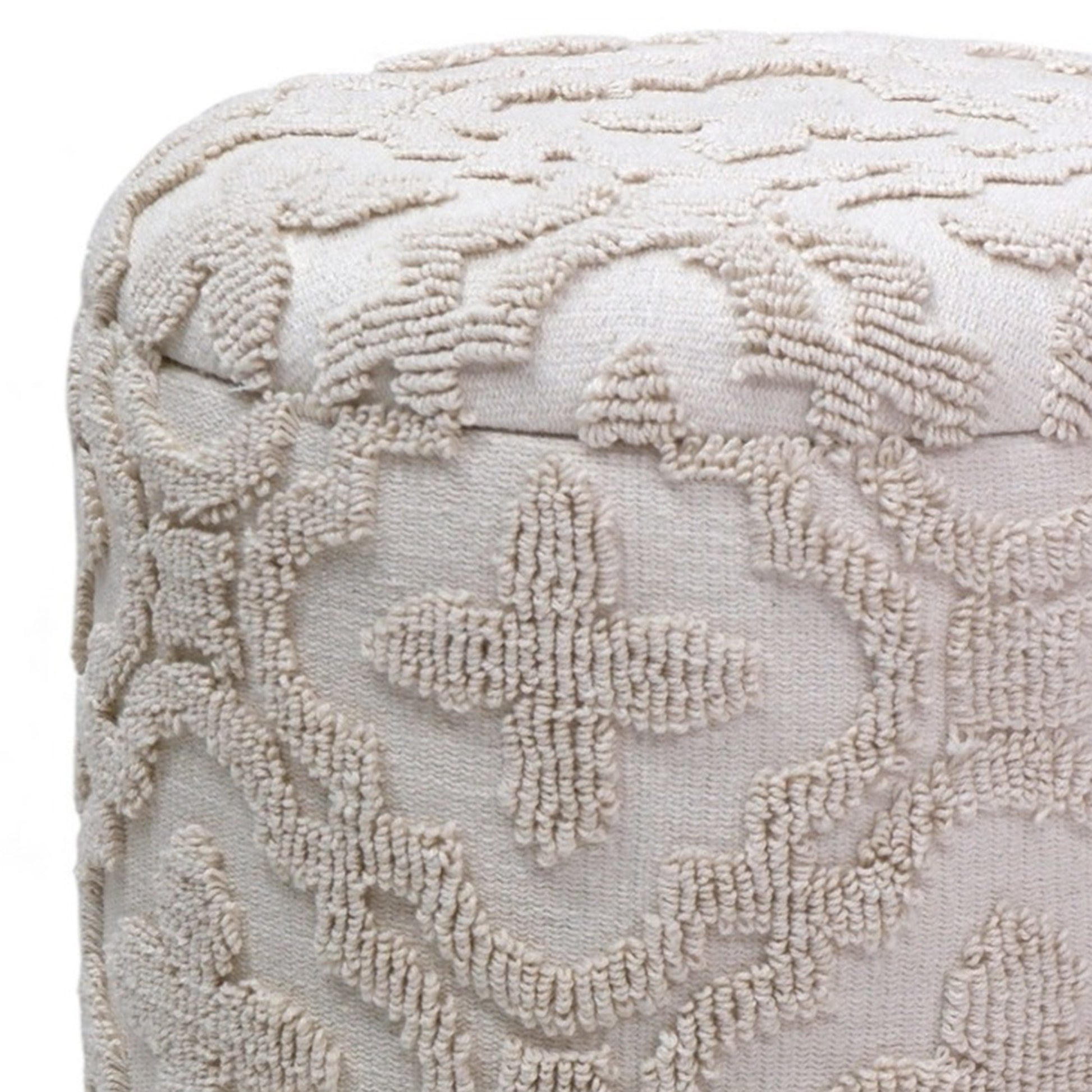 Magnolia Round Storage Ottoman - Ivory Lattice Pattern-DECOROLALA