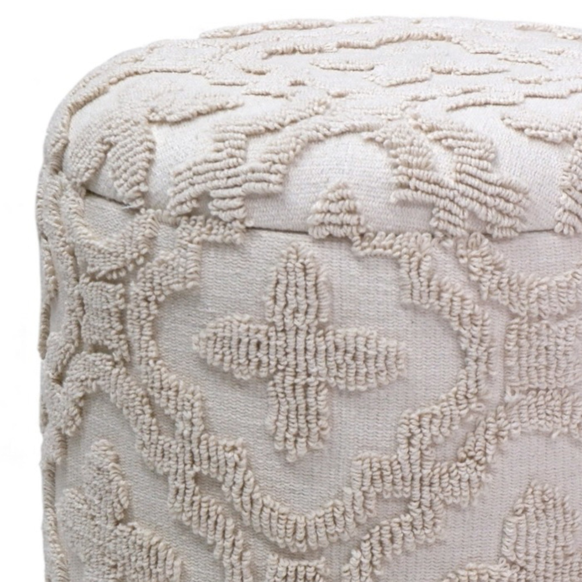 Magnolia Round Storage Ottoman - Ivory Lattice Pattern-DECOROLALA